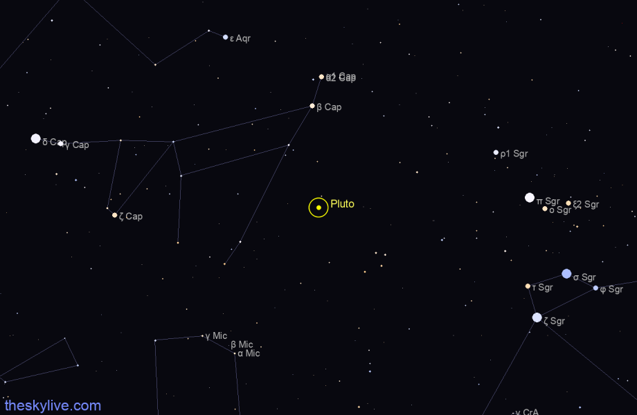 Finder chart of Pluto in Sagittarius on September,28 2022