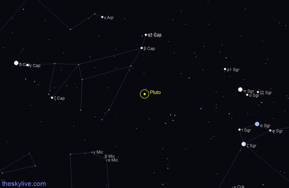 Finder chart of Pluto in Capricornus on March,20 2023
