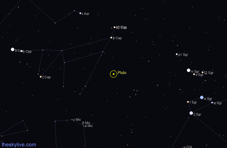 Finder chart of Pluto in Capricornus on April,23 2024