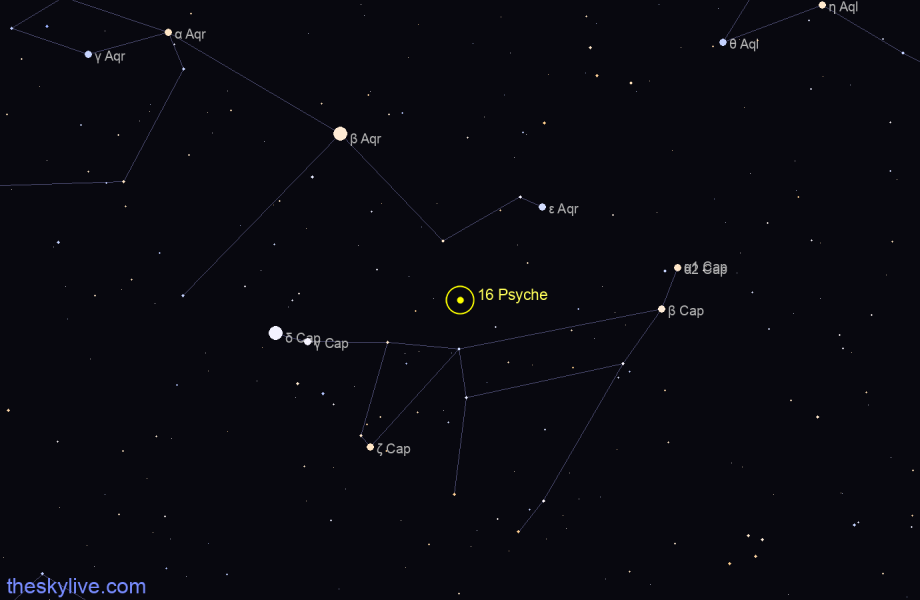 Finder chart of 16 Psyche in Ophiucus on December,01 2023