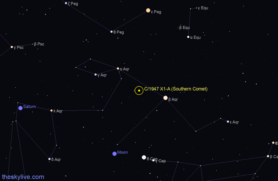 Finder chart of C/1947 X1-A (Southern Comet) in Aquarius on June,06 2023