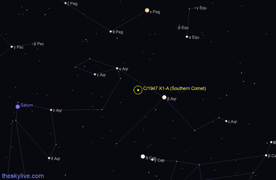 Finder chart of C/1947 X1-A (Southern Comet) in Aquarius on March,01 2024