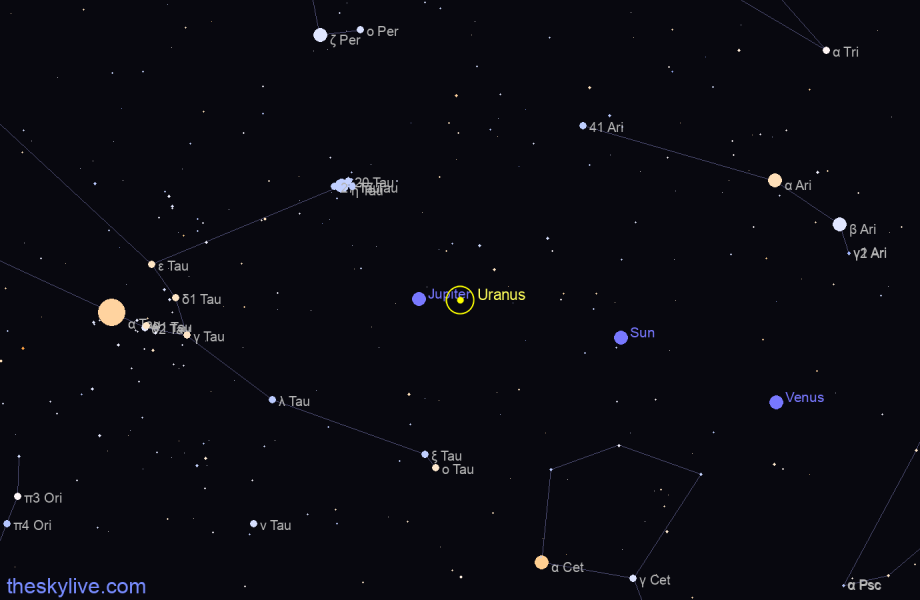 Finder chart of Uranus in Aries on May,18 2022