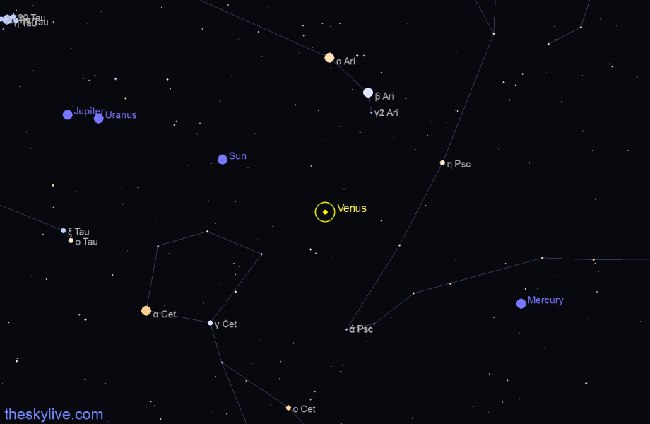 Finder chart of Venus in Aquarius on February,06 2023
