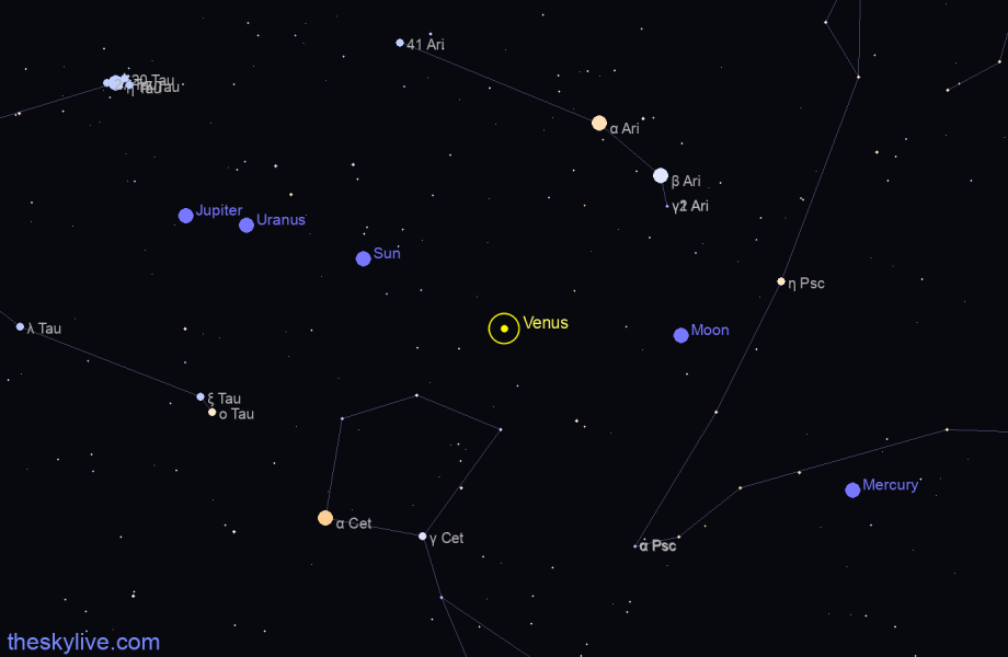 Finder chart of Venus in Gemini on June,02 2023