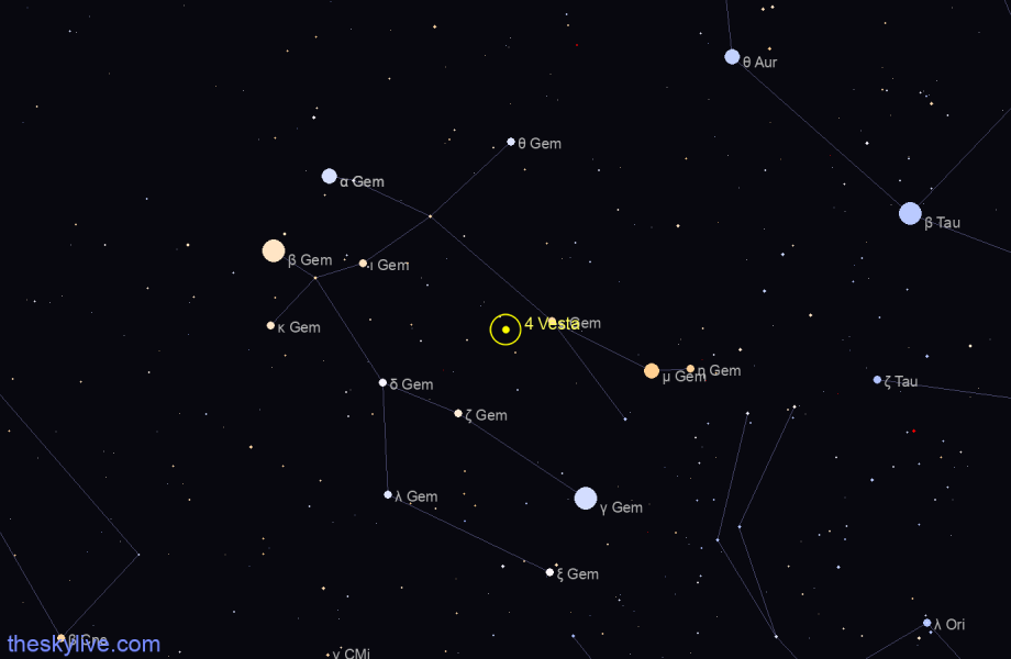 Finder chart of 4 Vesta in Aquarius on August,16 2022