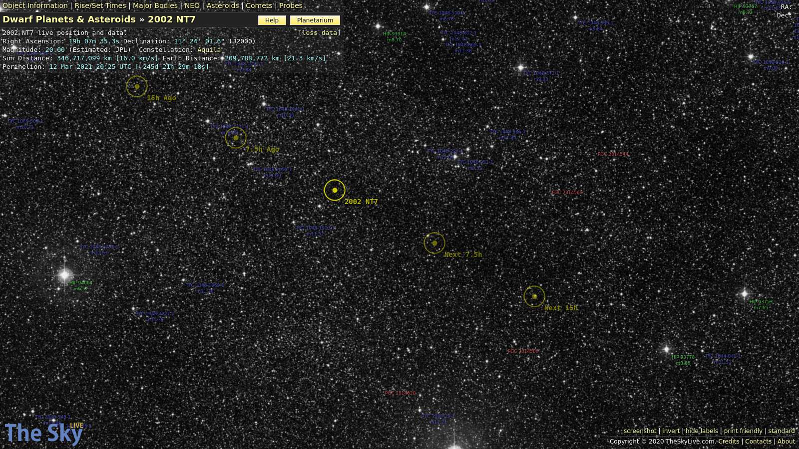 Asteroid 2002 NT7 Real Time Position Tracker | TheSkyLive.com