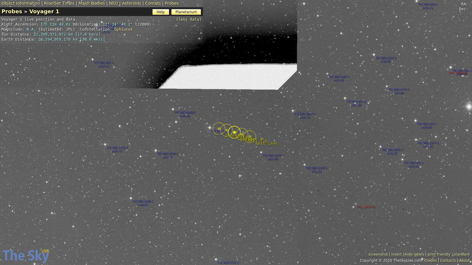Voyager 1 Position Tracker Live | TheSkyLive.com