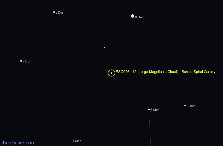 Finder chart ESO056-115 (Large Magellanic Cloud) - Barred Spiral Galaxy in Dorado star