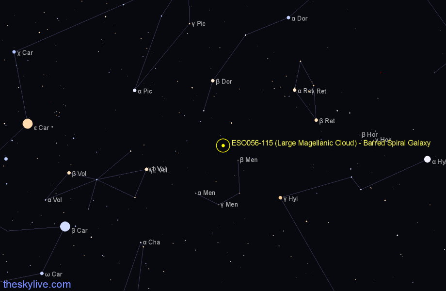 Finder chart ESO056-115 (Large Magellanic Cloud) - Barred Spiral Galaxy in Dorado star