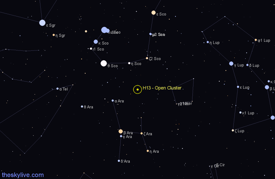 Finder chart H13 - Open Cluster in Ara star