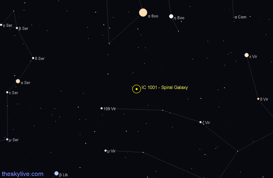 Finder chart IC 1001 - Spiral Galaxy in Virgo star