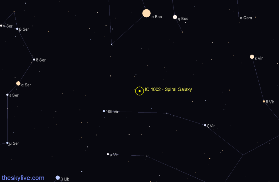 Finder chart IC 1002 - Spiral Galaxy in Virgo star