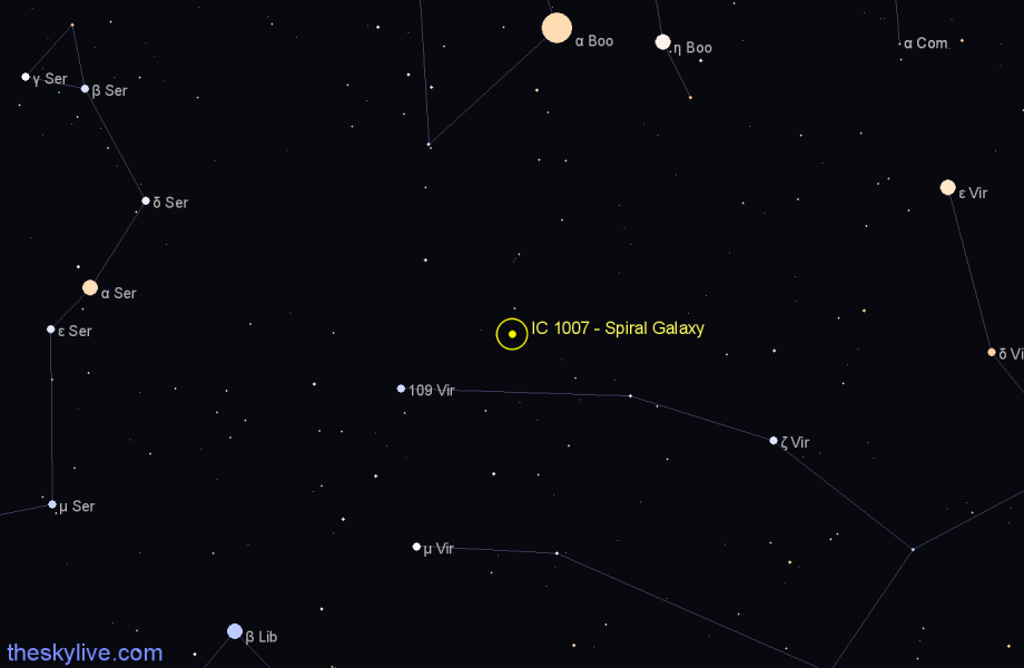 Finder chart IC 1007 - Spiral Galaxy in Virgo star