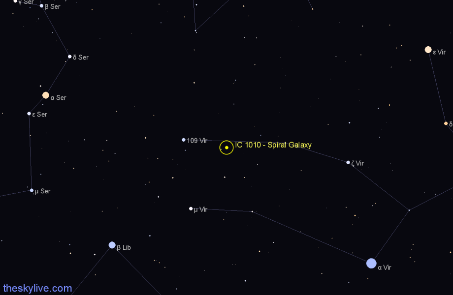 Finder chart IC 1010 - Spiral Galaxy in Virgo star