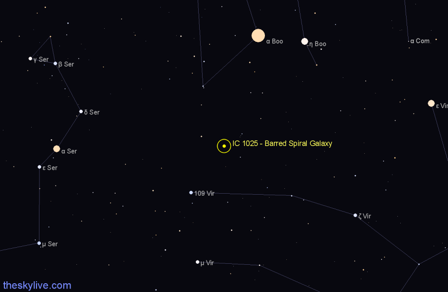 Finder chart IC 1025 - Barred Spiral Galaxy in Virgo star