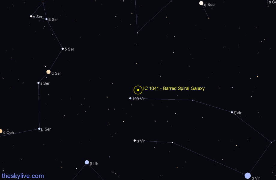 Finder chart IC 1041 - Barred Spiral Galaxy in Virgo star