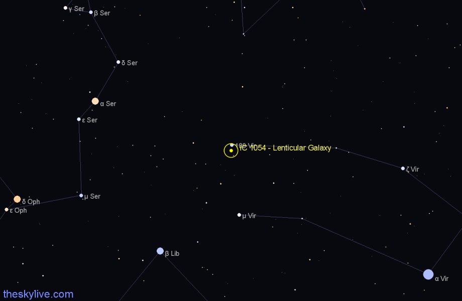Finder chart IC 1054 - Lenticular Galaxy in Virgo star