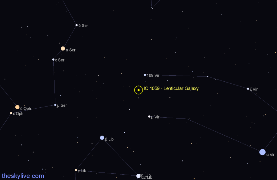 Finder chart IC 1059 - Lenticular Galaxy in Libra star