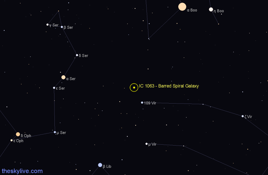 Finder chart IC 1063 - Barred Spiral Galaxy in Virgo star
