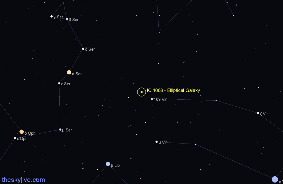 Finder chart IC 1068 - Elliptical Galaxy in Virgo star