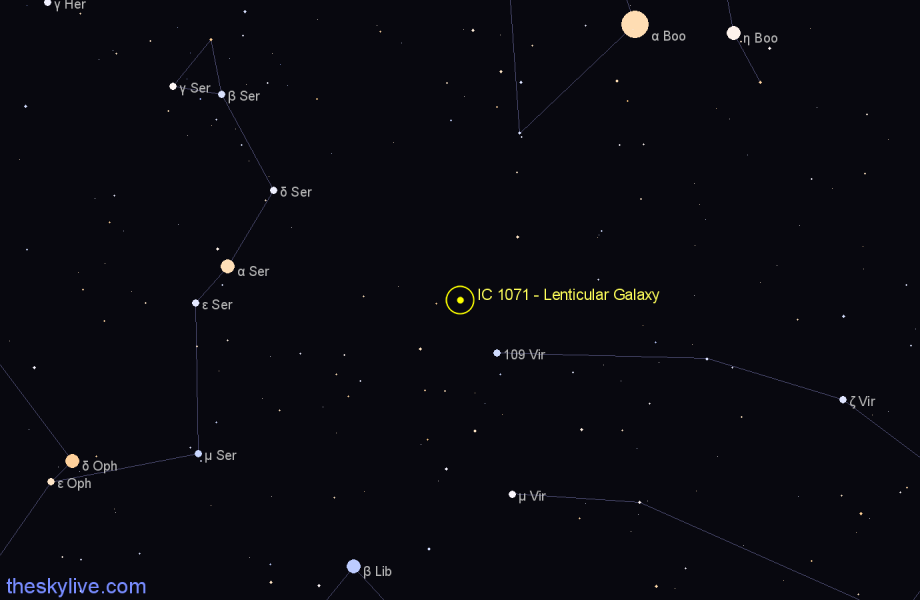 Finder chart IC 1071 - Lenticular Galaxy in Virgo star