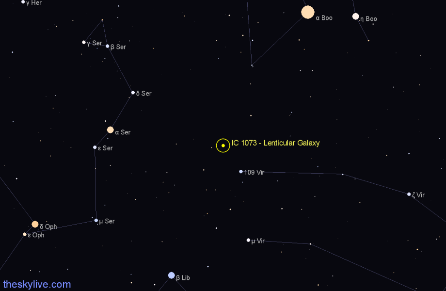 Finder chart IC 1073 - Lenticular Galaxy in Virgo star