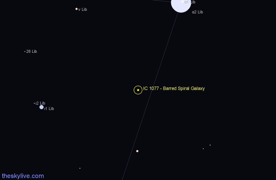Finder chart IC 1077 - Barred Spiral Galaxy in Libra star