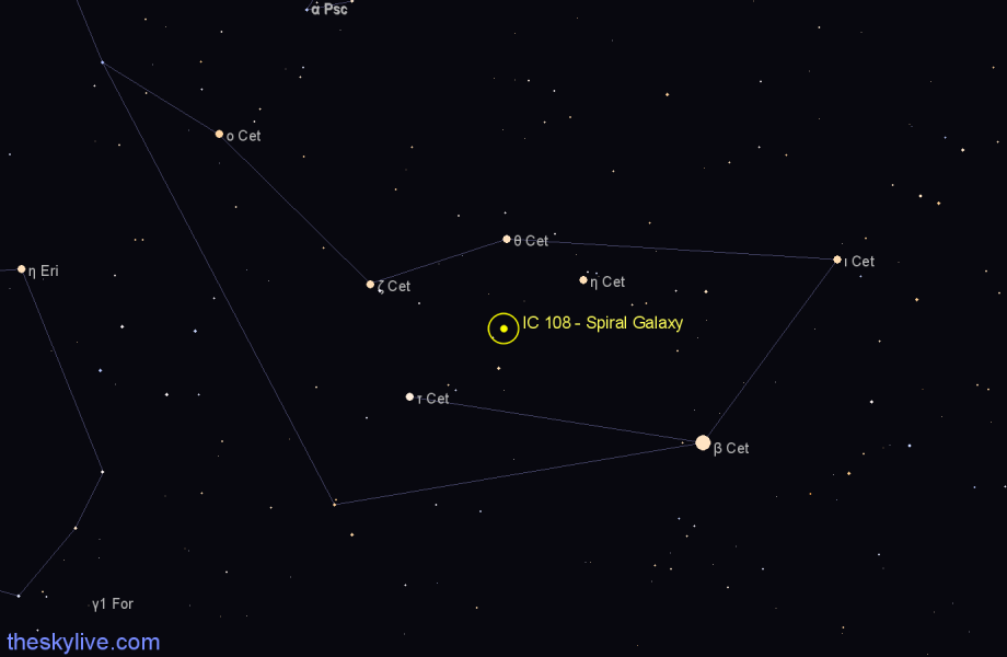 Finder chart IC 108 - Spiral Galaxy in Cetus star