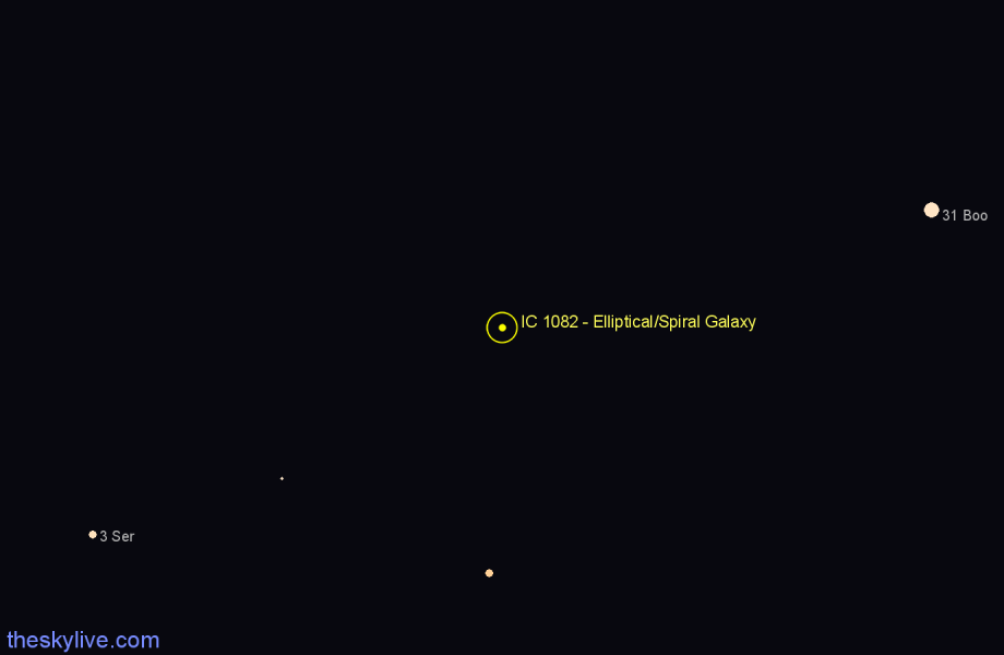 Finder chart IC 1082 - Elliptical/Spiral Galaxy in Virgo star