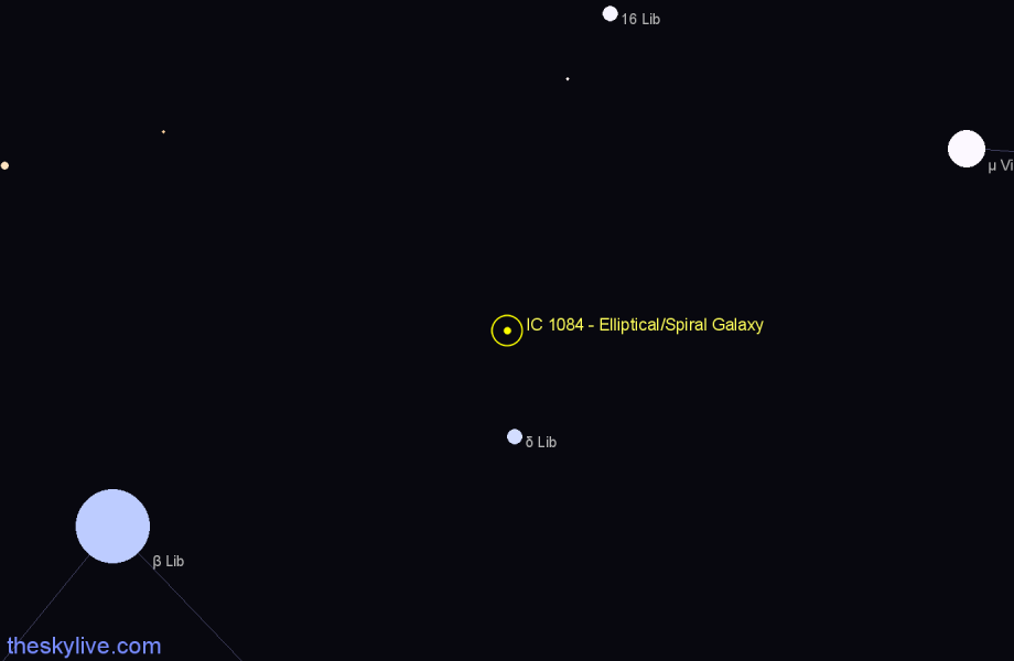 Finder chart IC 1084 - Elliptical/Spiral Galaxy in Libra star