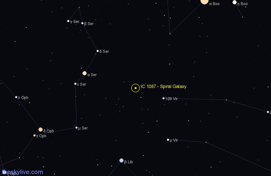 Finder chart IC 1087 - Spiral Galaxy in Virgo star