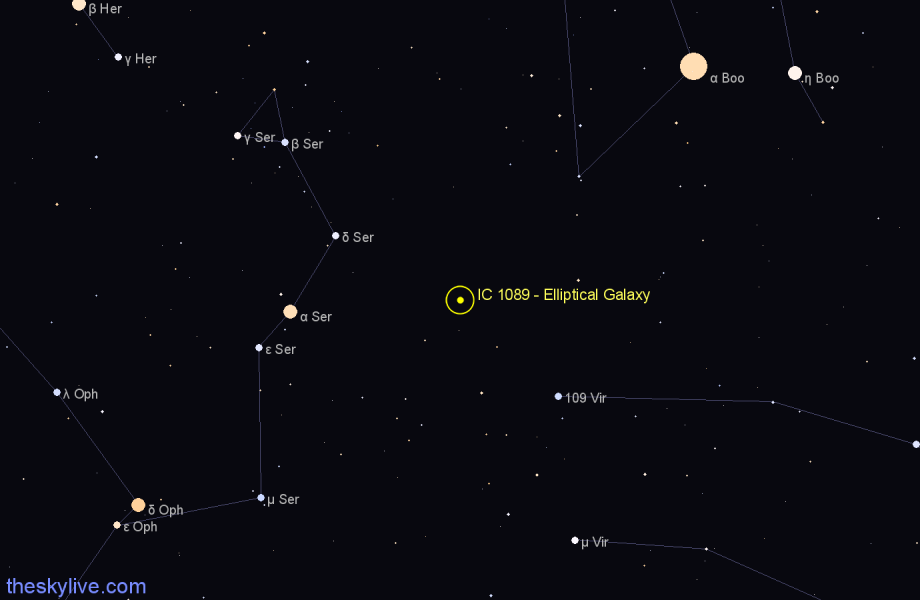 Finder chart IC 1089 - Elliptical Galaxy in Virgo star