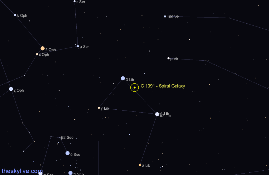 Finder chart IC 1091 - Spiral Galaxy in Libra star