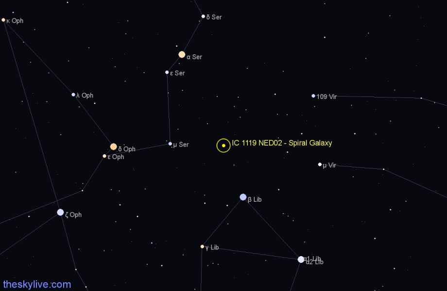 Finder chart IC 1119 NED02 - Spiral Galaxy in Libra star