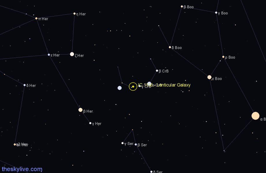 Finder chart IC 1138 - Lenticular Galaxy in Corona Borealis star
