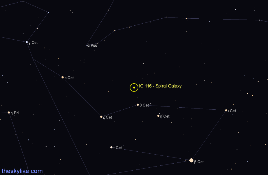 Finder chart IC 116 - Spiral Galaxy in Cetus star