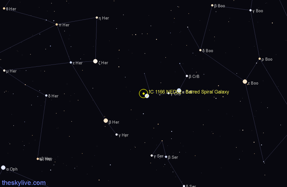 Finder chart IC 1166 NED02 - Barred Spiral Galaxy in Corona Borealis star