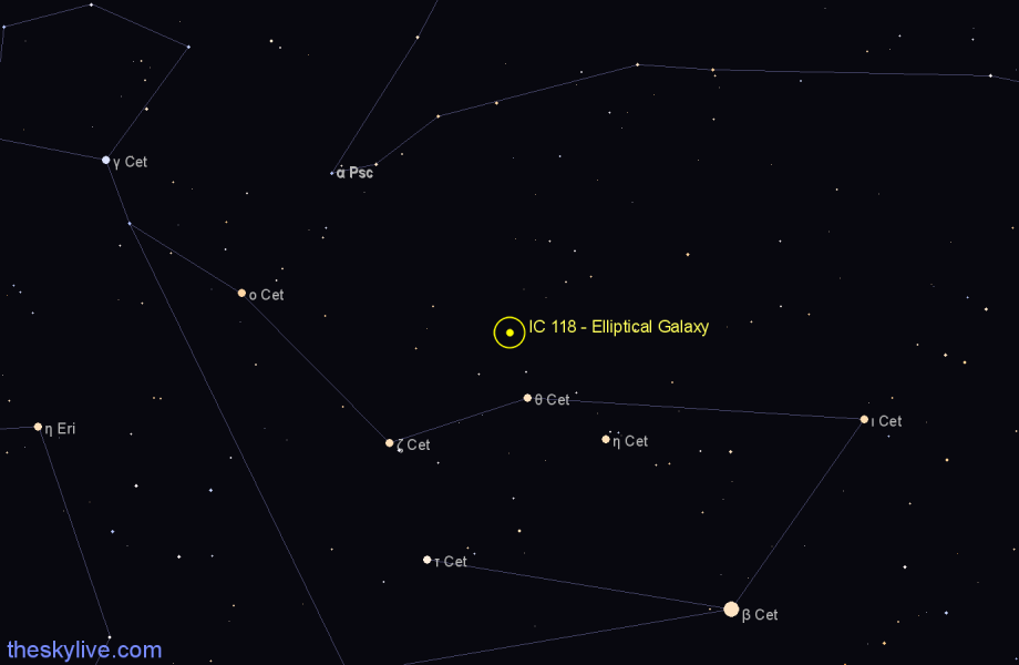 Finder chart IC 118 - Elliptical Galaxy in Cetus star