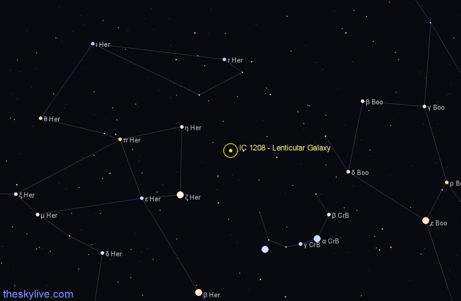 Finder chart IC 1208 - Lenticular Galaxy in Corona Borealis star