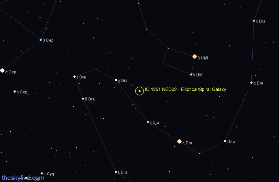 Finder chart IC 1261 NED02 - Elliptical/Spiral Galaxy in Draco star