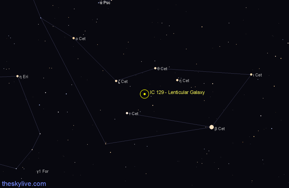 Finder chart IC 129 - Lenticular Galaxy in Cetus star