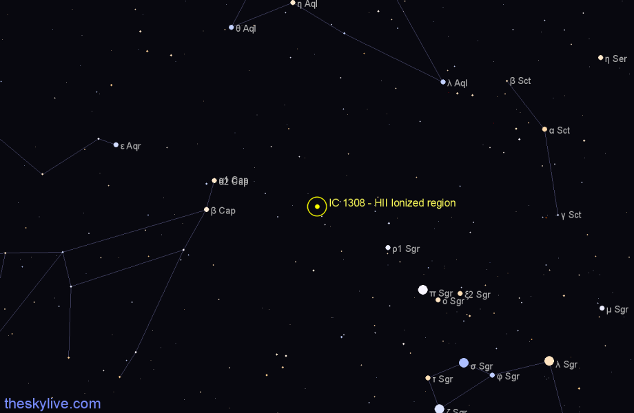 Finder chart IC 1308 - HII Ionized region in Sagittarius star