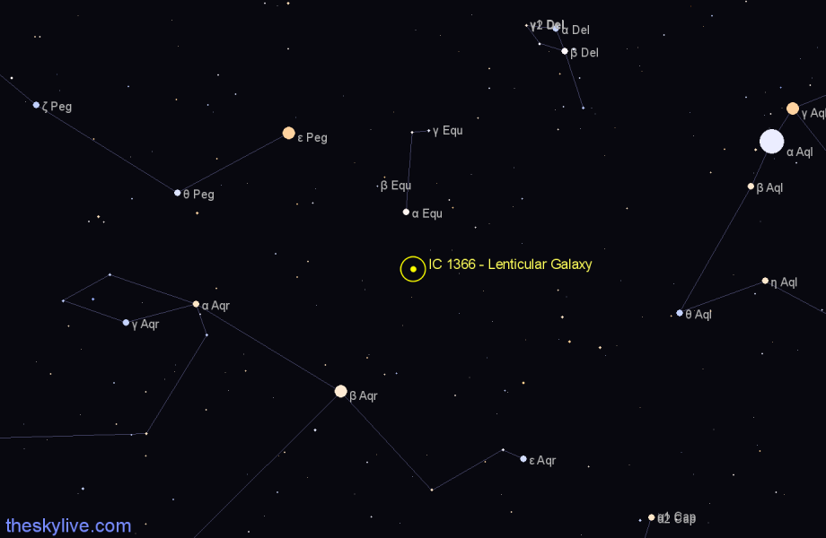 Finder chart IC 1366 - Lenticular Galaxy in Aquarius star