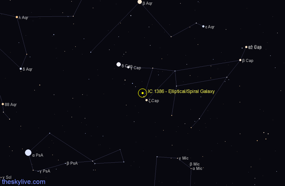 Finder chart IC 1386 - Elliptical/Spiral Galaxy in Capricornus star