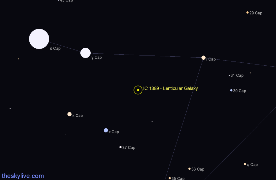 Finder chart IC 1389 - Lenticular Galaxy in Capricornus star