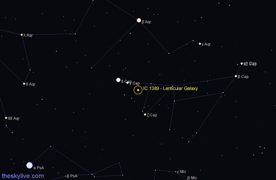 Finder chart IC 1389 - Lenticular Galaxy in Capricornus star