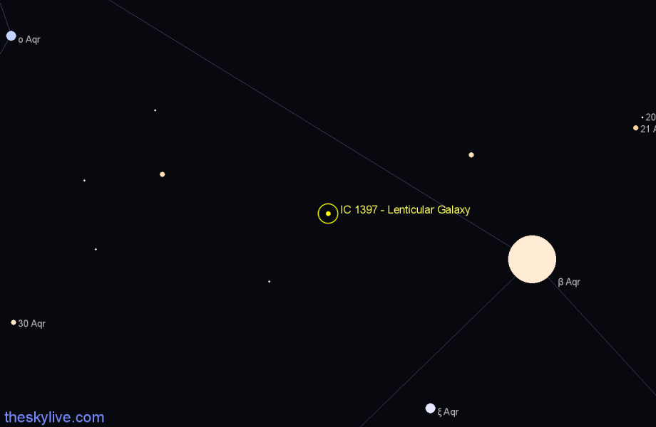 Finder chart IC 1397 - Lenticular Galaxy in Aquarius star