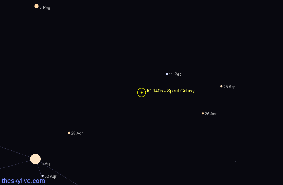 Finder chart IC 1405 - Spiral Galaxy in Aquarius star