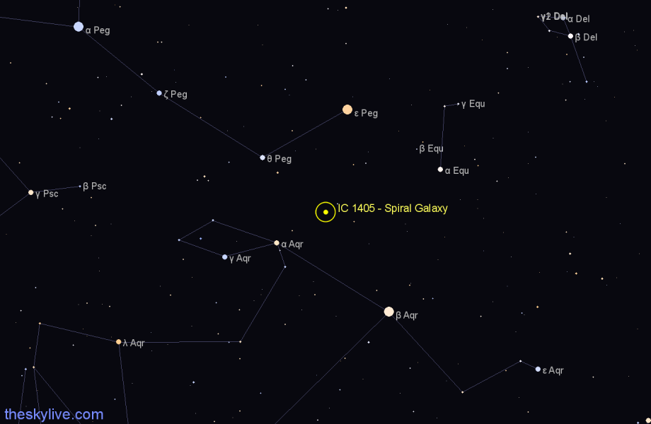 Finder chart IC 1405 - Spiral Galaxy in Aquarius star